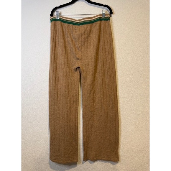 MONROW Wool Cashmere Ribbed Wide Leg Pants Camel Brown Green Stripe XL HB0325-11 - Picture 6 of 7